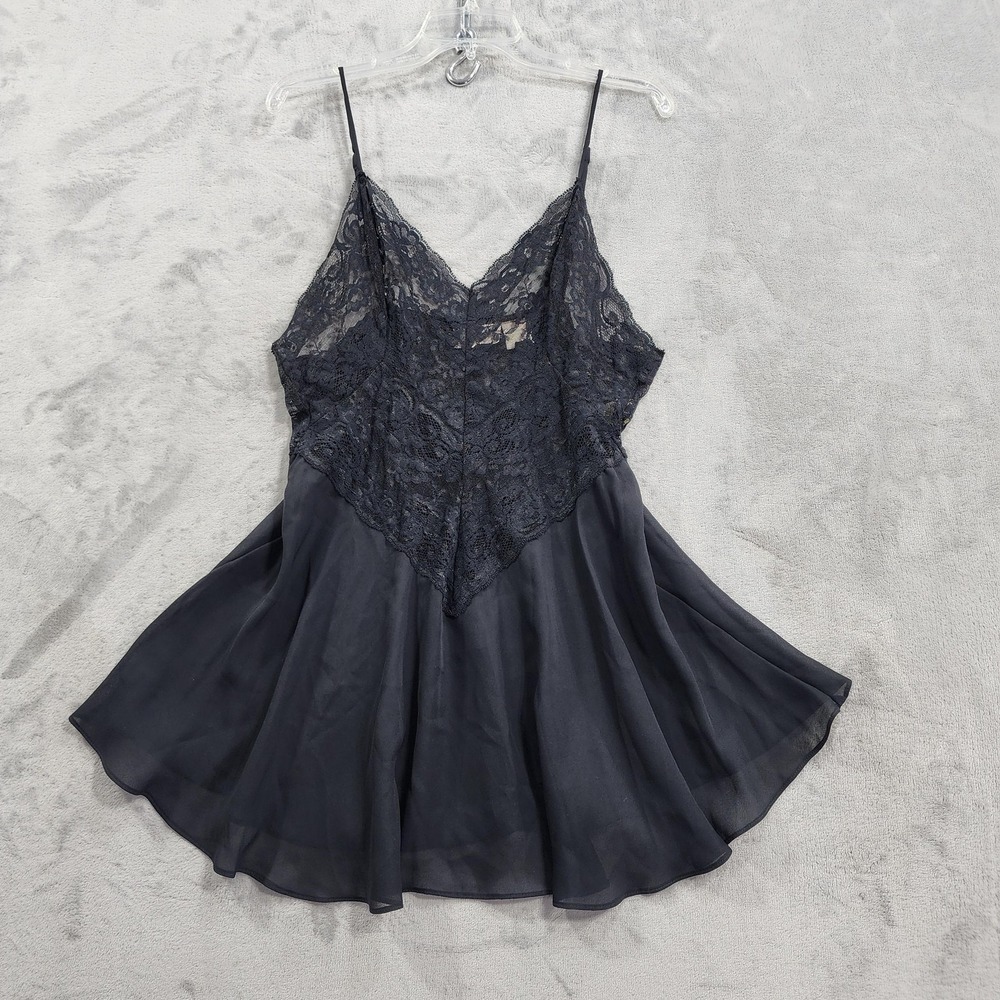 Vintage Delicates Gown Womens M Black Lace Sheer Babydoll Lingerie Chemise Goth